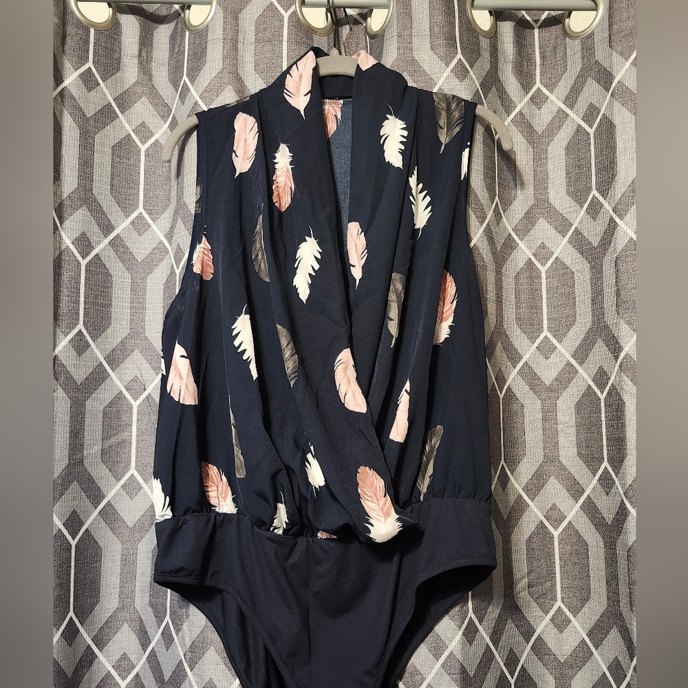 Navy Blue Blouse Style Bodysuit